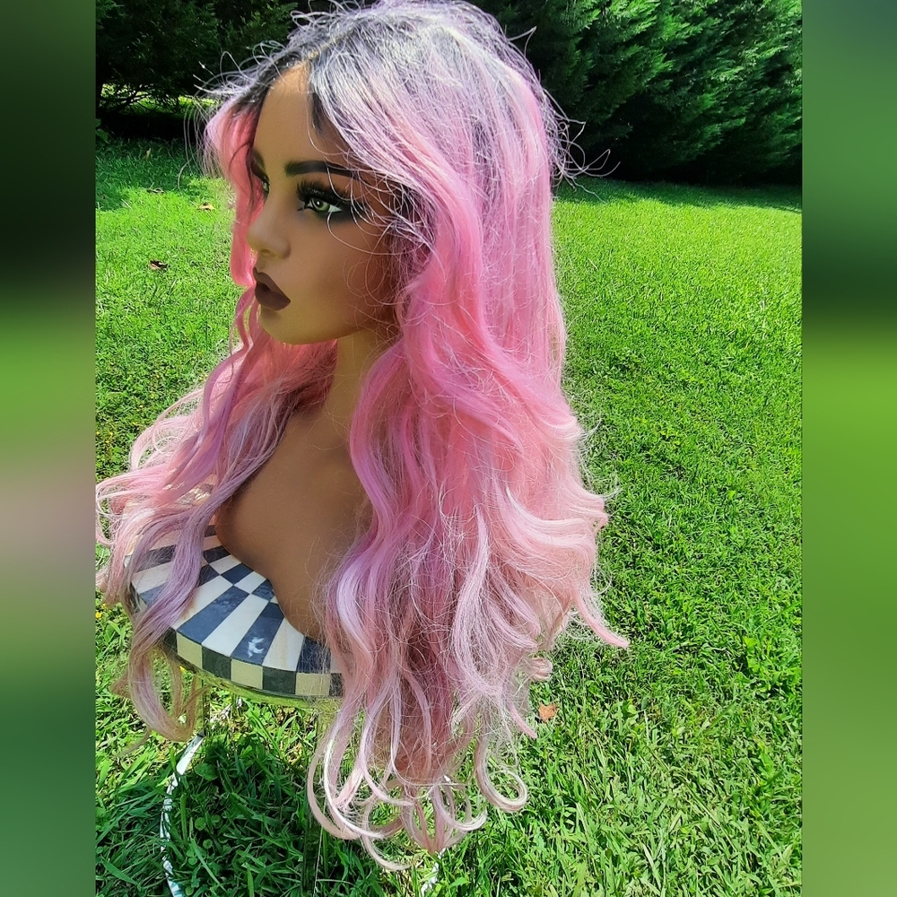 Rooted light pink ombre synthetic lace front
